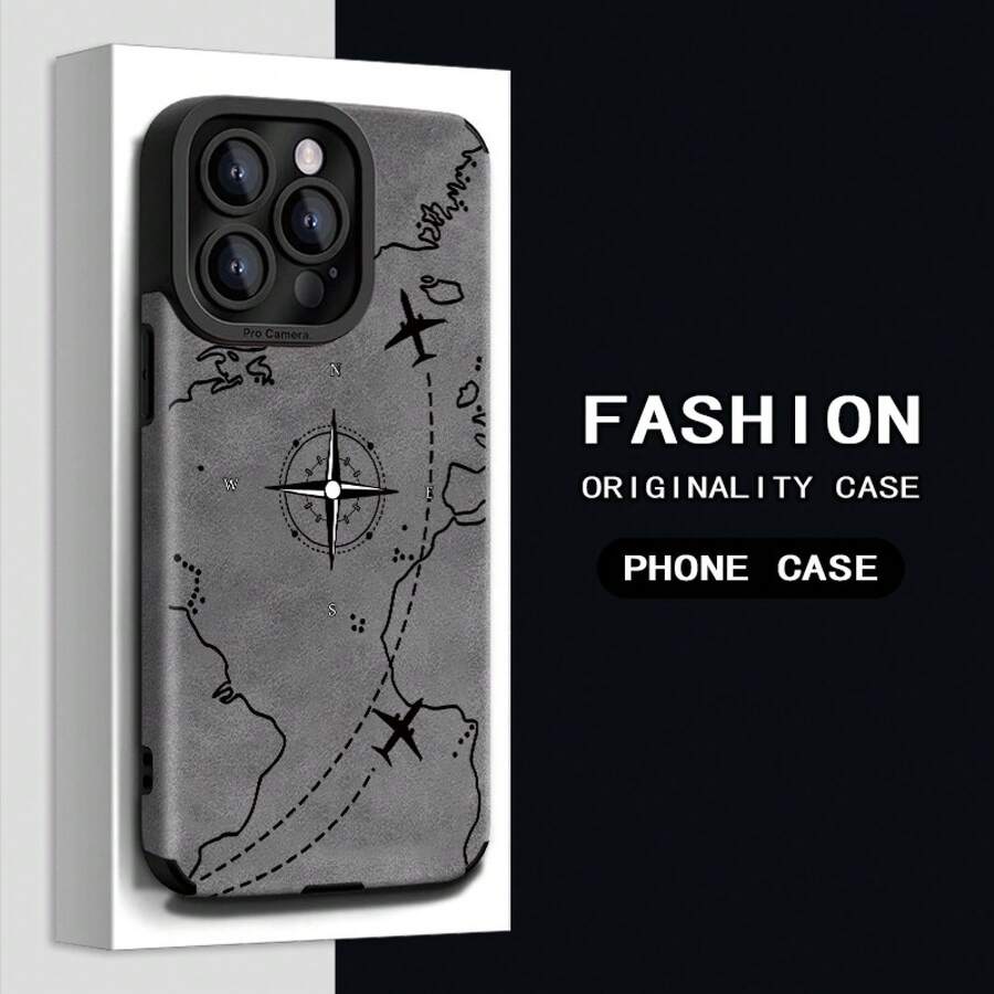Carcasa suave protectora de cobertura total, de primera calidad, resistente a caídas y con absorción de impactos, con textura y patrón de viaje de brújula y avión pintado a mano a la modacompatible con fundas para iphone 11/11 pro/11 pro max/12/12 pro/12 pro max/13/13 pro/13 pro max/14/14 pro/14 pro max/15/15 pro/15 pro max/16/16 pro/16 pro max/17/17 pro/17 pro max - Estilo (1 pieza) - Ver 1