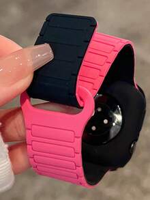 一套双色磁扣硅胶表带 + 表壳，兼容 表带 46mm 38mm 40mm 41mm 42mm 44mm 45mm 49mm，可爱糖果色腕带，带保护套，兼容 Series 11 10 9 8 7 6 5 SE Ultra 2 - 玫紅色 - 查看 3