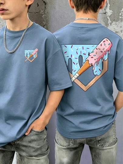 Tween Boys Casual Printed Crew Neck Short Sleeve T-Shirt, Summer Top