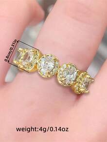 1pc Fashion Square Cubic Zirconia Ring, Suitable As Wedding, Anniversary Gift For Women - Yellow Gold - View 6