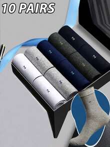 5/10 pares de calcetines casuales de negocios para hombres, de tela de algodón con mezcla antibacteriana, transpirables y que absorben la humedad, resistentes al olor, de media pantorrilla con diseño de letras - lavables a máquina, para otoño - Multicolor - Ver 7