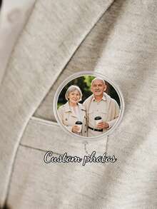 Customizable Acrylic Heart-Shaped Brooches Featuring Full-Color Photos; Exquisite And Elegant Personalized Acrylic Brooches-Available In Square And Circular Shapes-Ideal For Showcasing Couples' Photos. A Superb Choice For Both Everyday Wear And Gift-Giving, These Brooches Make Perfect Accessories For Parties, Proms, And Special Occasions. - Transparent Acrylic - View 3
