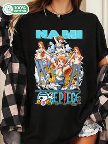 One Piece  Straw Hat Pirates 100% Cotton Anime Graphic T-Shirt - Black - View 6
