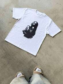Women's Loose Street Style Vintage Pop Fun Portrait Print Short Sleeve T-Shirt, Streetwear, Tops Casual White Summer - trắng - Xem 1