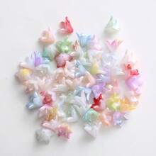 30g Cuentas de plástico con forma de lirio arcoíris con lentejuelas, cuentas de flores estrella de colores mixtos, adecuadas para hacer joyas DIY, pasadores de pelo, pulseras, manualidades - Multicolor - Ver 8