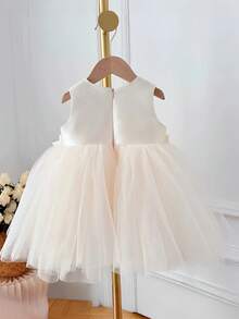 Young Girl Shawl 3D Flower Bow Tulle Elegant Flower Girl Dress, Suitable For Girls Birthday Party, Banquet, Prom, Wedding, Bridesmaid, Holiday Celebration - Champagne - View 9