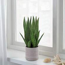 Briful - Planta de serpiente falsa de 16 pulgadas planta de serpiente artificial con maceta de cemento planta de sansevieria perfecta para la casa sala de estar oficina regalo de inauguración de - Verde02 - Ver 6