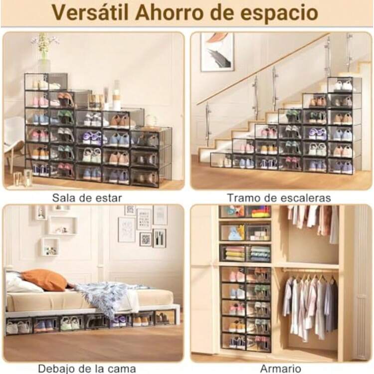 Juego de 12 Cajas para Zapatos Plástico Transparentes con 12 Fundas Antipolvo - Multiusos para Sala Dormitorio Clóset - Añade 6