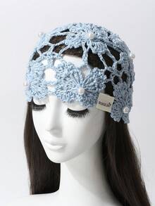 1 pièce Chapeau Beanie tricoté vintage ajouré, léger et fait main avec perles, pour femmes, printemps/été - Bonnet tricoté - Voir 8