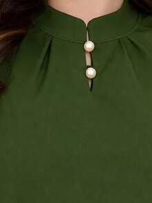 Blouse With Puff Sleeves And Two Buttons. - 軍綠色 - 查看 5