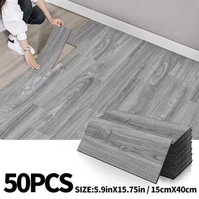 50pcs Wood Grain Floor Stickers, Peel And Stick PVC Floor Stickers, Thickened Frosted Vinyl Waterproof Non-Slip Floor Tile Stickers, Suitable For Kitchen, Bathroom, Living Room Renovation Decoration, 5.91*15.75in