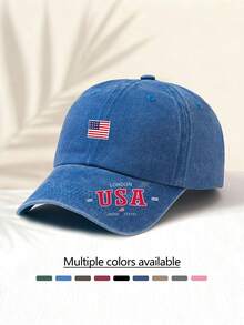 1 pieza Gorra de béisbol lavada de moda versátil y casual con estampado de "Bandera de LONDRES EE. UU.", artículo de estilo esencial, adecuado para todas las estaciones, gran regalo para familiares y amigos, playa, vacaciones - gorra lavada - Ver 19