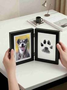 1 pieza Marco de fotos plegable conmemorativo para mascotas, incluye 1 pieza de almohadilla sin tinta para imprimir la huella de la pata. Almohadilla sin tinta para crear un recuerdo de la huella de la pata de gato/perro. - Unitalla - Ver 4