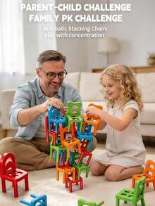 24pcs Random Color Stackable Building Block Chairs Toy, Multi-Person Interactive Tabletop Creative Educational Leisure Board Game, Children's Thinking Training Toy, Children's Game, Stacking Toy, Multiple Play Modes, Stress Relief Toy, Children's Party Gift - Multicolor - View 5