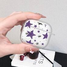 1pc UV Printed Purple Star Pattern Apple Earphone Case, Compatible With 1/2/3/4/Pro/Pro2/Pro3 Earphones, Minimalist & Fashionable Design, Suitable As Gift For Students, Office Workers, And Professionals - Clear - View 2