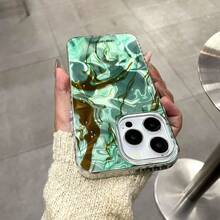 Funda de teléfono de lujo con efecto de agua, mármol verde y marrón, brillo y chispas, cobertura completa y protección anti-caídas para iPhone - Verde Oscuro - Ver 6