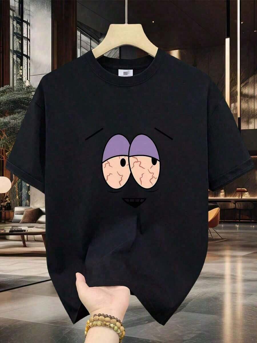 Camiseta de Algodón 100% para Hombre - Manga Corta, Cuello Redondo, Estampado Digital, Cómoda para Todas las Estaciones, Lavable a Máquina, Ideal para Salidas Diarias, Cuello Redondo, Dise?o Circular, Camiseta Casual de Verano Tshirt Muscle Freaks Cartoon estilo Funny SouthPark - Negro - Ver 1