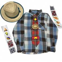 Children's June Festival T-Shirt With Checkered Pattern, Hat, Tie, And Sticker - Màu xanh nhạt với cà vạt đỏ - Xem 2