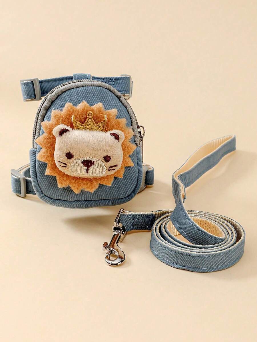 1Set Plush Lion Decoration Pet Backpack Collar And Leash Set - Multicolor - View 1