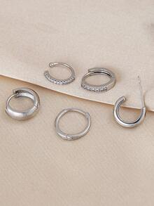 Bộ 5 khuyên tai vàng nhỏ nhắn đính đá Cubic Zirconia, bao gồm khuyên tai kẹp vành tai và nhiều khuyên tai vòng nhỏ, trang sức có thể đeo chồng lên nhau dành cho nữ. - Bạc - Xem 4