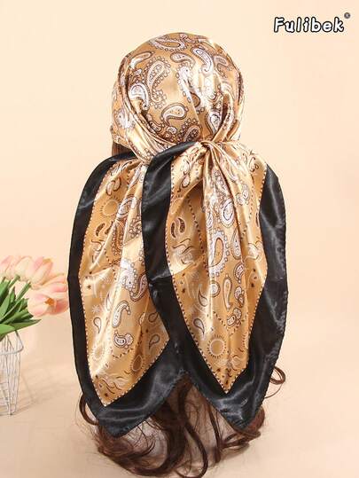 1条90厘米印花围巾，女士方巾/头巾，适合作为配饰、头饰、发带、发圈、阿巴雅长袍、海滩度假和日常穿着，为您的造型增添亮点。