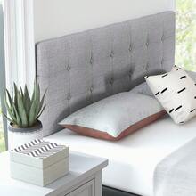 Linen Upholstered Headboard For Full & Queen Size Bed Frame, Modern Tufted Button Bed Headboard With Solid Rubber Wood Legs, Rectangular Headboard With Adjustable Width, Gray - Grey - View 9