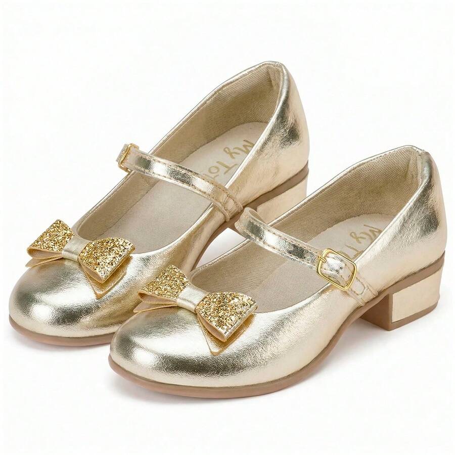 My ToT Women's, Children's And Adult's Mary Jane Style Ballet Flats With Buckle And Bow With Glitter. - 金色 - 查看 1