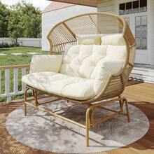Garden Rocking Chair For Two Patio Hanging Chair Outdoor Swing Egg Chair Rocking Chair Garden Swing Porch Swing For The Garden Balcony Or Terrace Beige - Beige + PE Rattan+Iron+Waterproof Fabric - View 12