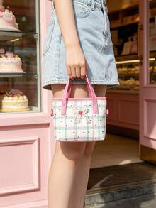 1pc Sweet Girl Pink Plaid Square Bag, Zipper Closure Versatile Handbag, Lightweight Crossbody Two-Way Small Bag, Suitable For Daily Use - New - View 8