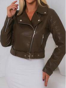 Women's Jacket Look Suede | Faux Leather Style | Lightweight And Stylish - Olive Green - View 2