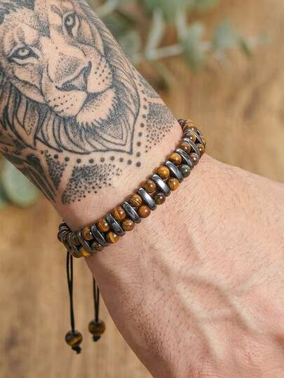 1 pieza Pulsera tejida de ojo de tigre de doble capa hecha a mano, auspicios y elegante, adecuada para uso diario o como regalo