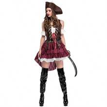Vintage Medieval Women Pirate Costume, Sexy Adult Women Pirate Outfit, Gothic Cosplay Party Performance Costume - Multicolor - View 3