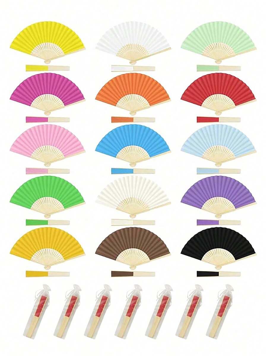 10把夏季必备简约纸折扇,白色和彩色款式,便携式手持扇,适合婚礼、派对、洗礼仪式送给新娘的礼物、DIY装饰和摄影道具等场合使用。 - 彩色 - 查看 1