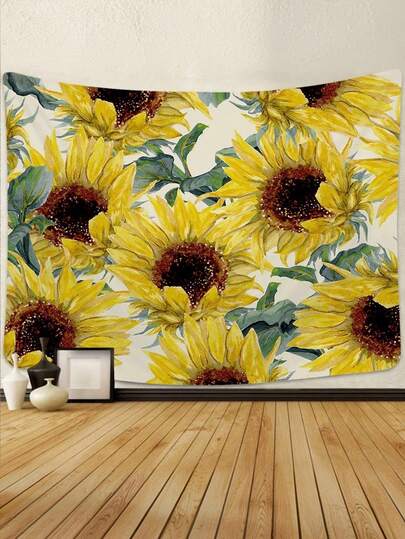 1PC Watercolor Sunflower Tapestry (Without Tape Lights), Healing Sunshine Floral Print Wall Hanging, Aesthetic Fabric Decor For Living Room Bedroom Dorm, All-Season Classic Home Wall Art, Multiple Sizes