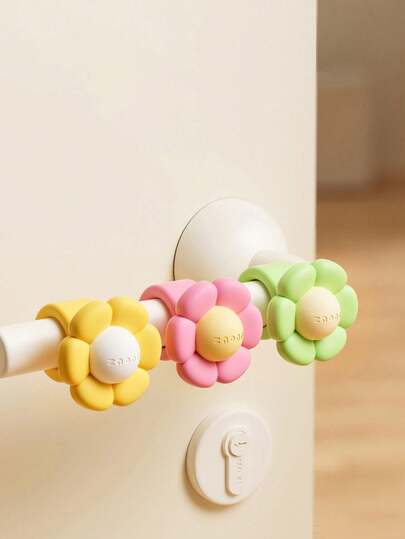1pc Floral Door Knob Bumper Pad, Cute Floral Design, No Drilling Installation, Suitable For Bedroom, Window, Front Door, Effectively Prevents Collision And Damage, Soft Silicone Material, Anti-Slip, Practical And Decorative Home Accessory