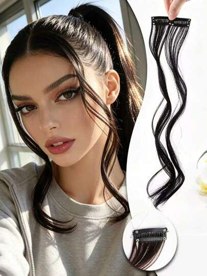 Kẹp tóc xoăn dài - Tóc mái giả phía trước, chất liệu tổng hợp chịu nhiệt, mái giả rẽ ngôi giữa, phù hợp cho nữ giới sử dụng hàng ngày và trong các dịp lễ (Màu nâu)