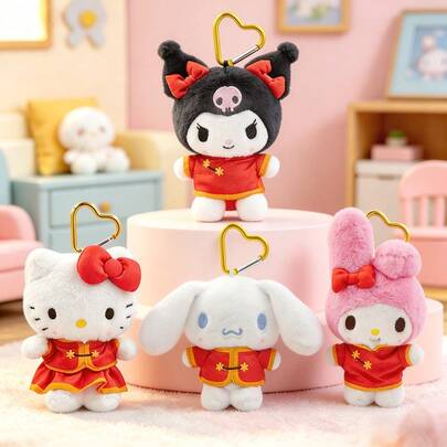 Móc khóa hình Hello Kitty Cinnamoroll Kuromi Melody của Miniso Sanrio Tang Style, mềm mại và thoải mái, mặt dây chuyền hình hoạt hình, quà tặng sinh nhật.