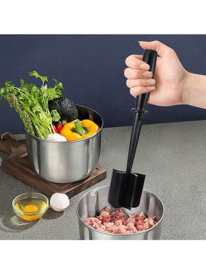 1pc Black Meat Chopper, Heat-Resistant Nylon Handheld Meat Grinder Mixer, Beef Blender, Non-Stick Coating Mincing Mixer, Home Potato Mixing Tool