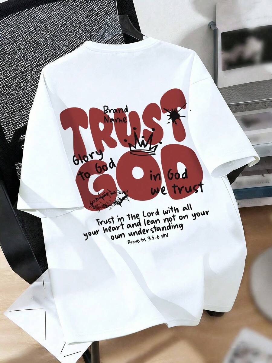 Tween Boy Casual Simple Letter Design Printed Crew Neck T-Shirt, Summer Fashionable And Comfortable Top - White - View 1