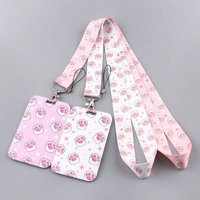 1 Piece, Cartoon New Cat Paw Series Phone Lanyard Card Holder, Card Wallet, Woven Strap Student Lanyard Card Holder, Pet Lanyard Work Badge Phone Strap, Kindergarten, School, Office, Office Building, Commercial Building, Travel, Trip, Universal Work Card Holder, Card Wallet, Badge Set