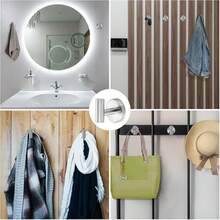 防水自粘挂钩，1个不锈钢浴袍挂钩 - 銀色 - 查看 3