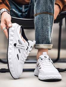 2026 Nuevos zapatos de malla transpirables y cómodos para hombre con suela gruesa, aumento de altura, antideslizante y resistente al desgaste, de suela blanda y parte superior de punto, para uso en exteriores y versátiles, de punta cerrada - Blanco y negro - Ver 4