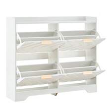 Shoe Cabinet With 4 Drop-Down Compartments, 3D Textured Front, Top Shelf, Spacious Shoe Cabinet, Space-Saving, Furniture For Entryway - White - View 9
