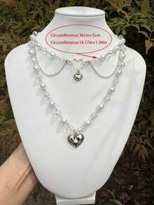 CVNANA 1pc Adorable Multi-Layer Faux Pearl Choker With Silvery Heart Accent - Perfect Birthday Gift, Y2K Accessory For Daily Wear And Special Occasions Valentines,Mom,Mother,Mother's Day,Gift - Bạc 2 - Xem 2