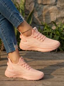 Tenis De Malla Rosas Cómodos Y Transpirables Para Mujer, Tenis Beiges Antideslizantes En Oferta Especial Modernos Y Versátiles Para Mujer, Ideales Para Deporte Callejero, Senderismo Y Traslado Laboral. - Rosa - Ver 5