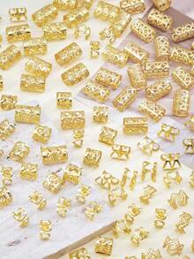 120个可调节金色发圈，6种款式，适合女孩日常使用 - 金色 - 查看 4