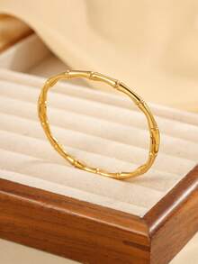 1 pieza Brazalete de acero inoxidable chapado en oro de 18K con nudo de bambú, adecuado para uso de mujeres o como regalo - Amarillo Oro - Ver 1