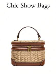 2026 New Arrival Lunch Box Bag, Luxury Fashion Canvas Color-Block Shoulder Bag, Versatile Crossbody & Top-Handle Handbag For Women - Brown - View 7