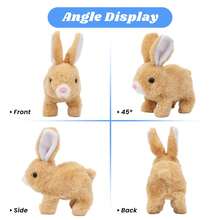 Plush Bunny Toy Interactive Realistic Walking With Sounds Ears Wiggling & Twitch Mouth Hopping Rabbit Easter Christmas Birthday Gift - 粉色 - 查看 2