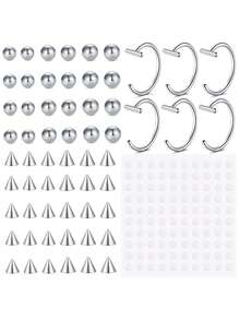 60pcs/Set Fake Lip Piercing Eyebrow Rings Nose Bridge Rings Replacement Balls With Sticker, Fake Lip Snake Bites, Non Piercing Fashion Accessories - Multicolor - View 1